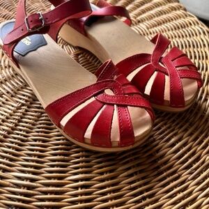 Red Swedish Hasbeens sandals sz 37